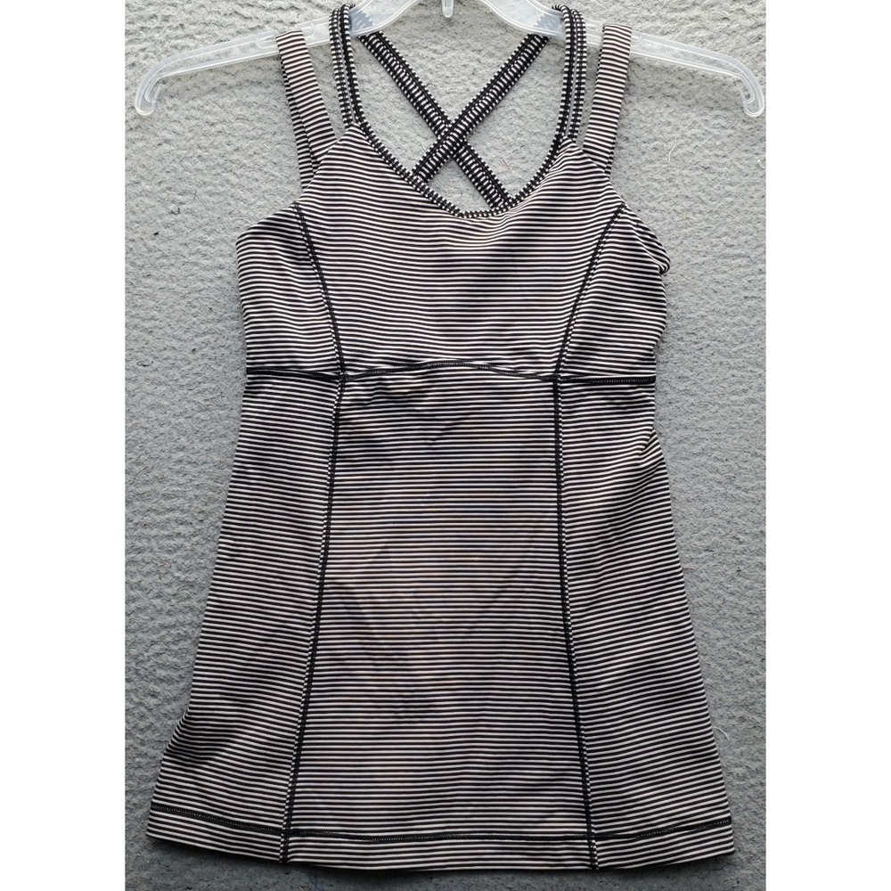 Lululemon Tank Top Womens 6 Multi Striped Criss-Cross Back Athletic Scoop Neck